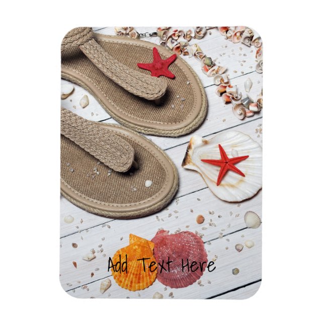 Íman Sandálias, conchas e Starfish na praia (Vertical)