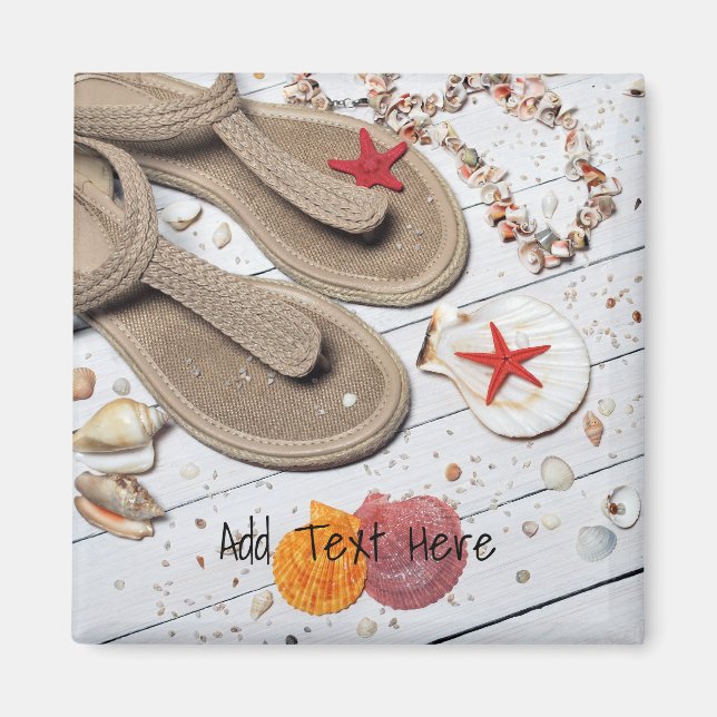 Íman Sandálias, conchas e Starfish na praia (Frente)