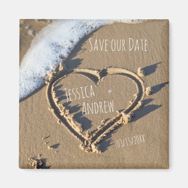 Íman Sandy Beach Personalised Names Heart Salvar nossa  (Frente)