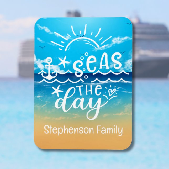 Íman Sandy Beach Personalizated Seas the Day Cruise (Customized Seas The Day | Cruise Door Magnet)