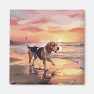 Íman Sandy Paws Beagle Dog em Beach Sunset