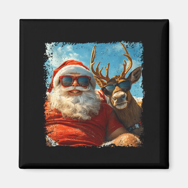 Íman Santa And Reindeer Selfie Funny Christmas Vacation (Frente)