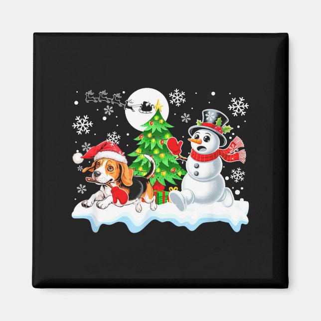 Íman Santa Beagle Snowman Running Friends Christmas Own (Frente)