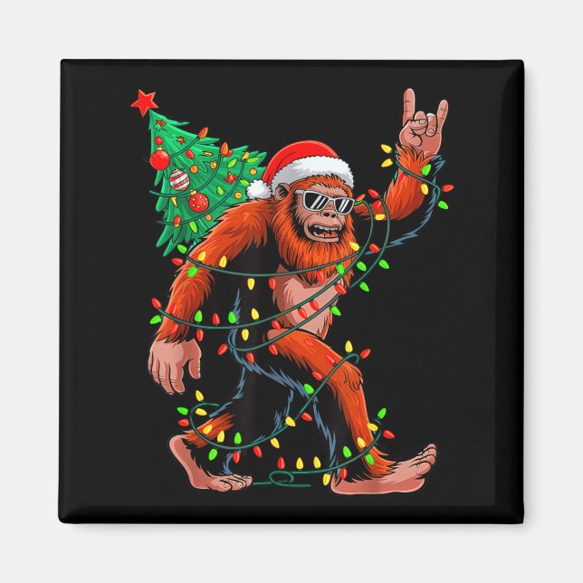Íman Santa Bigfoot Christmas Tree Xmas Lights Sasquatch (Frente)