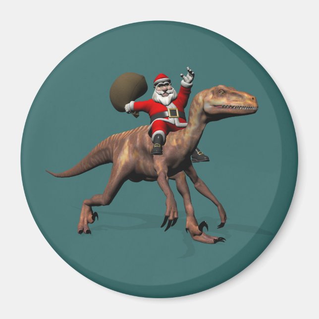 Íman Santa Claus Andando Em Deinonychus (Frente)