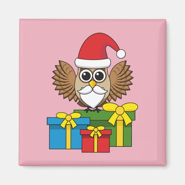 Íman Santa Claus Owl com Presentes (Frente)