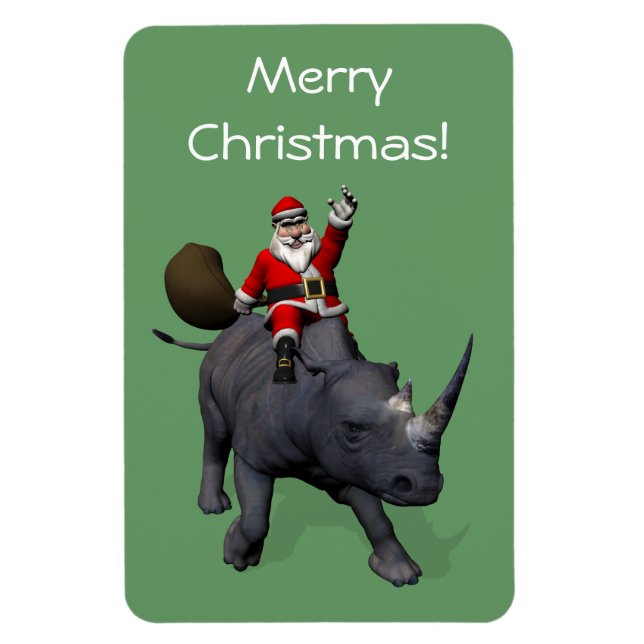 Íman Santa Claus Rides Rhino Rinocerontes (Vertical)
