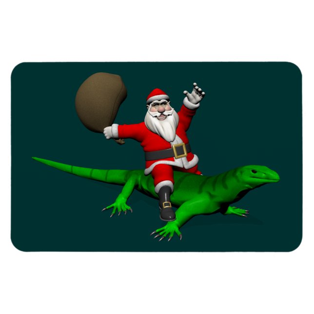 Íman Santa Claus Riding Green Lizard (Horizontal)