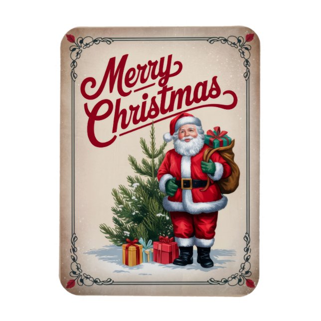 Íman Santa Claus Vintage Felry Magnet de Natal (Vertical)