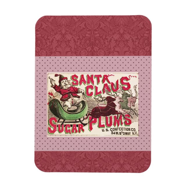 Íman Santa Claus Vintage Ilustração Sleigh (Vertical)