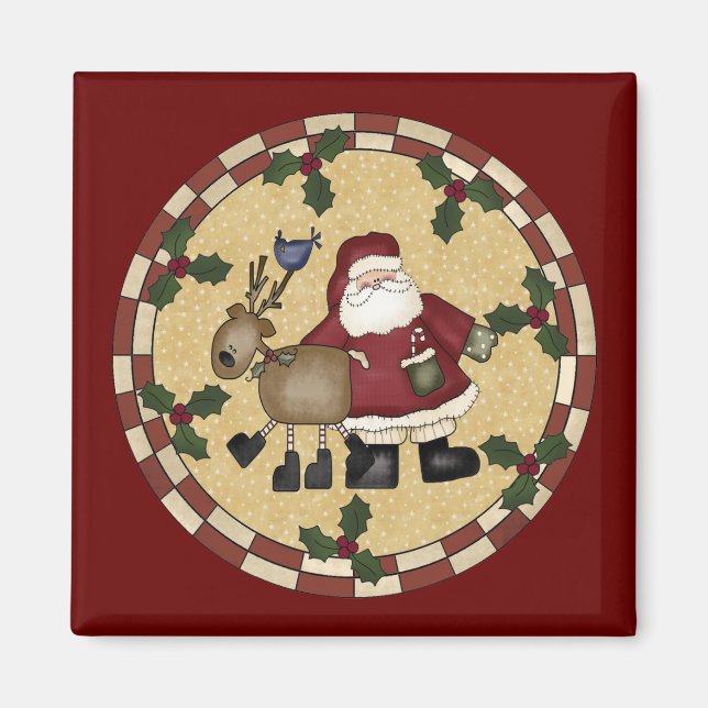 Íman Santa Cláusula e Reindeer Magnet de Natal (Frente)