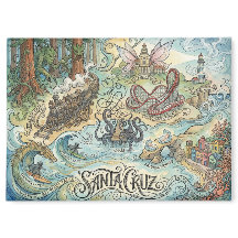Santa Cruz Califórnia Mapa Ilustrado Mitológico
