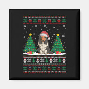 Íman Santa Hat Bearded Collie Dog Xmas Tree Luzes Feias