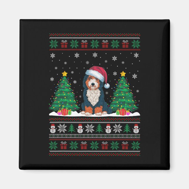 Íman Santa Hat Bernedoodle Cão Cachorro Árvore de Natal (Frente)