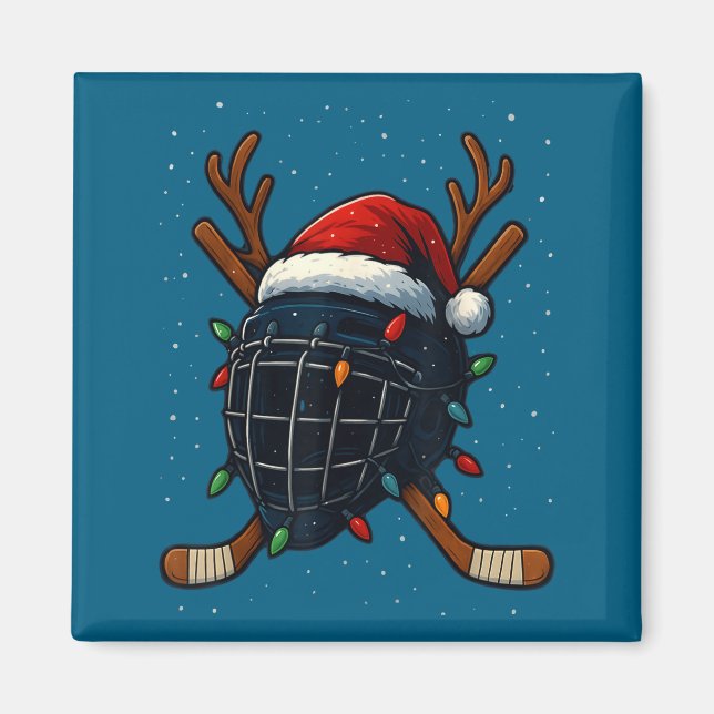 Íman Santa Hat Christmas Ice Hockey Helmet Player Reind (Frente)