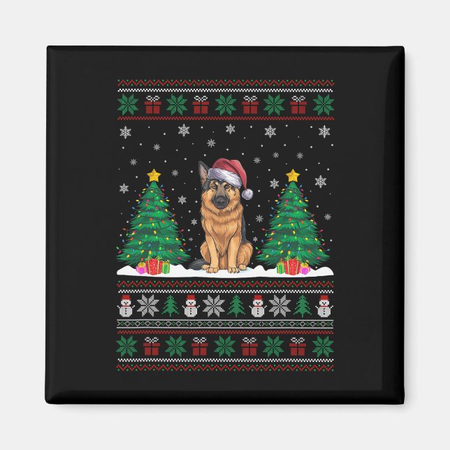Íman Santa Hat German shepherd Cachorro Natal Luzes De  (Frente)