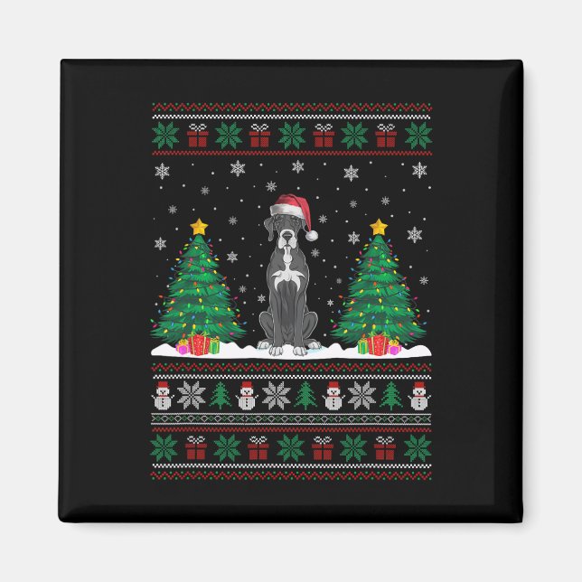 Íman Santa Hat, Grande Dane Cachorro, Árvore De Natal,  (Frente)