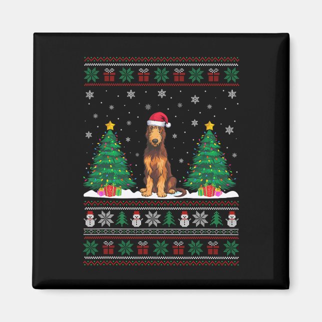 Íman Santa Hat Irish Wolfhound Dog Xmas Tree Lights Ugl (Frente)