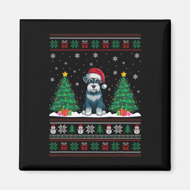 Íman Santa Hat Schnauzer Cachorro Árvore de Natal Luzes (Frente)