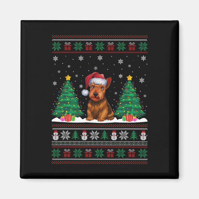 Íman Santa Hat Scottish Terrier Dog Xmas Tree Lights Ug (Frente)