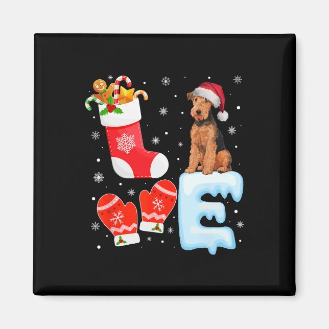 Íman Santa Hat Xmas Stoking Holiday Airedale Terrier D (Frente)