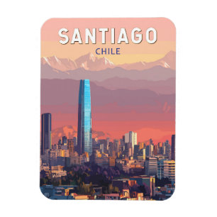 Íman Santiago Chile Illustração Viagem Art Vintage