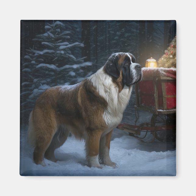 Íman Santo Bernard Snowy Sleigh Decoração de Natal (Frente)