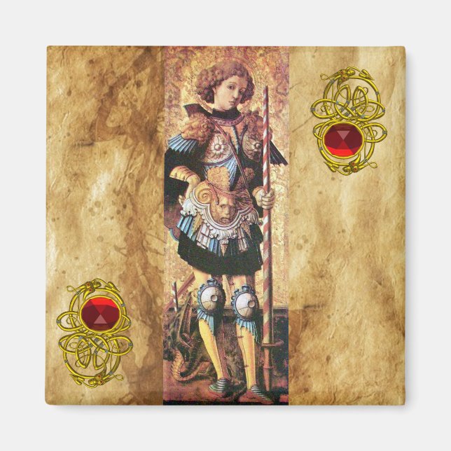 Íman SANTO GEORGE E DRAGON, rubi vermelho (Frente)