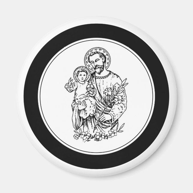 Íman Santo José Reze Por Nós Preto, Branco, Católico (Frente)