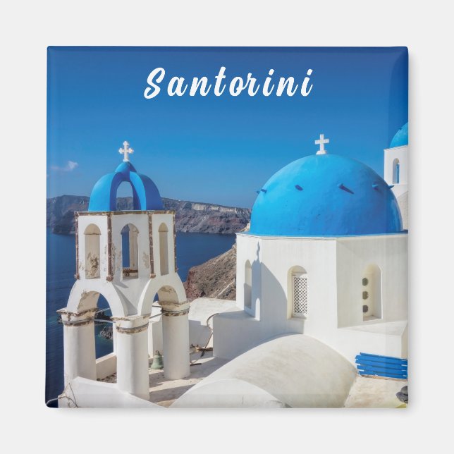 Íman Santorini com igreja azul e branca (Frente)