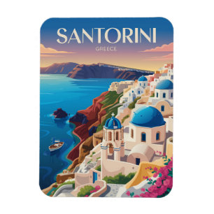 Íman Santorini Grécia Cúpula Azul Viagem Arte Vintage