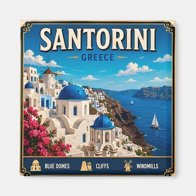 Íman 🏝️ Santorini Grécia Ilha Presente de Viagem Lembr (Frente)