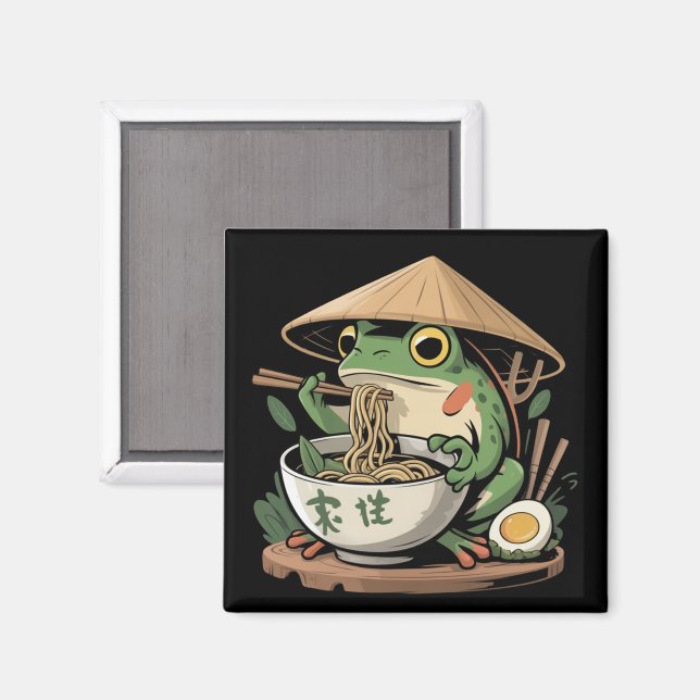 Íman Sapo Comendo Ramen Kawaii Neko Macarrão Japonês  (Front/Back)