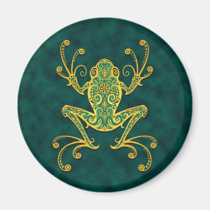 Íman Sapo de árvore azul dourado intrincado
