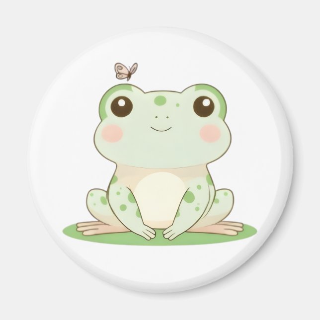 Íman Sapo Kawaii com Borboleta Design Fofo da Natureza (Frente)