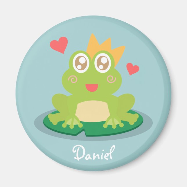 Íman Sapo Kawaii com olhos brilhantes em um nenúfar (Frente)