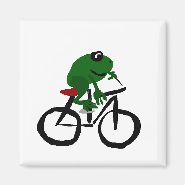 Íman Sapo Verde Engraçado Andando Bicicleta (Frente)