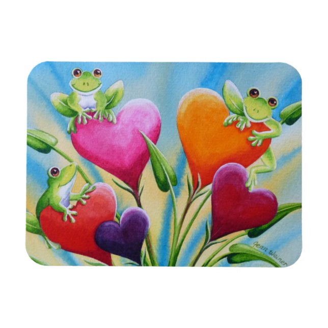 Íman Sapos Whimsical and Hearts Watercolor Art (Horizontal)