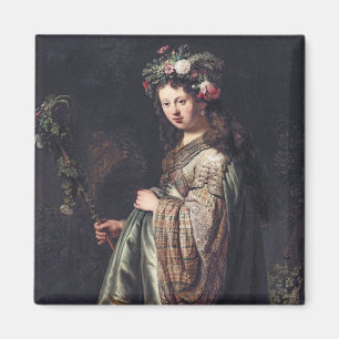 Íman Saskia van Uylenburgh como Flora, Rembrandt, 1634