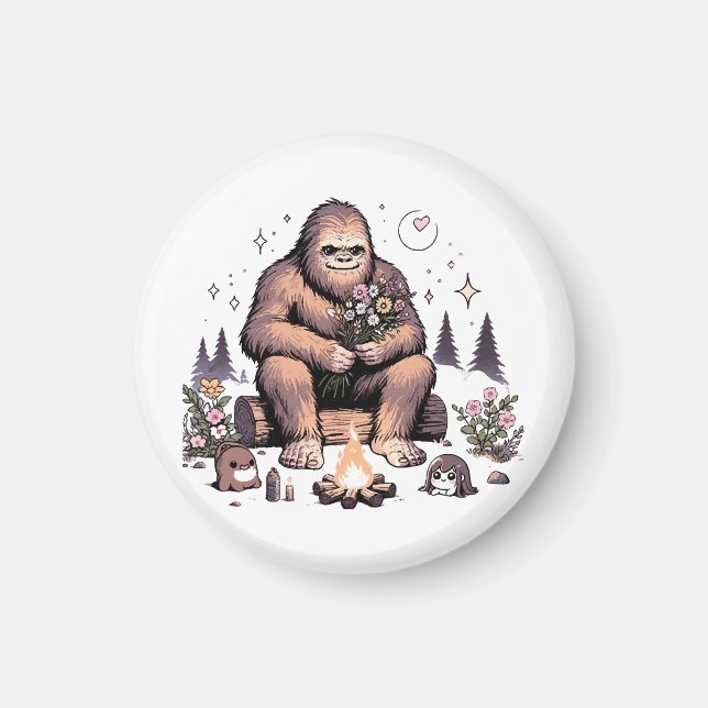 Íman Sasquatch Segurando Flores (Frente)