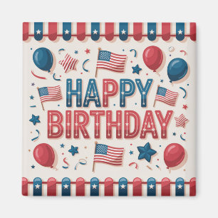 Íman Saudação de Aniversário com Tema Patriótico Americ