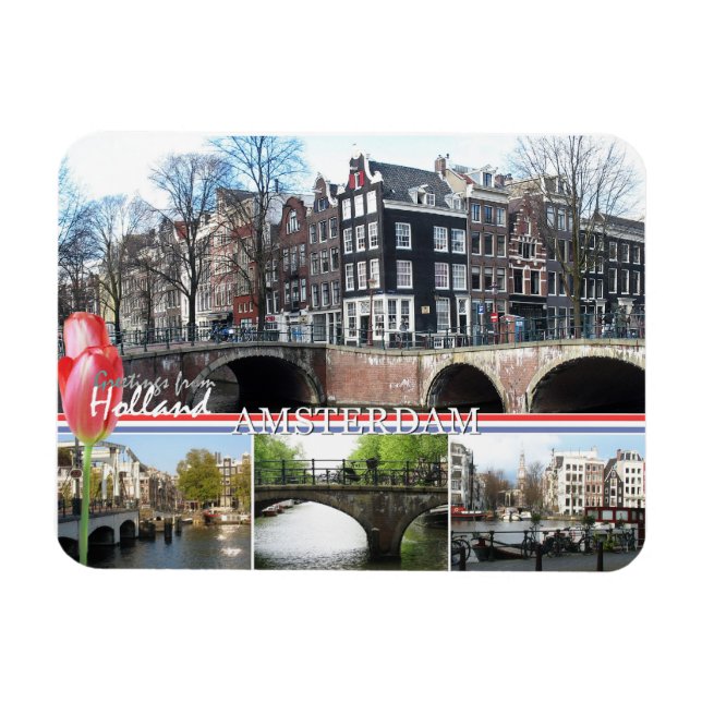 Íman Saudações da Holanda - Magneta flexível de Amsterd (Horizontal)