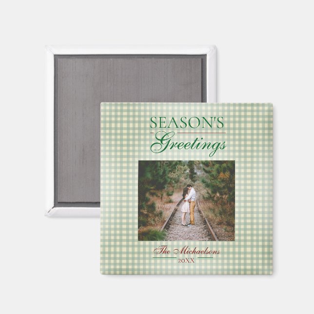 Íman Saudações da temporada Gingham Natal (Front/Back)