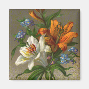 Íman Saudações de Aniversário Vintage com Flores de Lír
