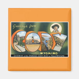 Íman Saudações do Cody, Wyoming! Placa Postada Vintage