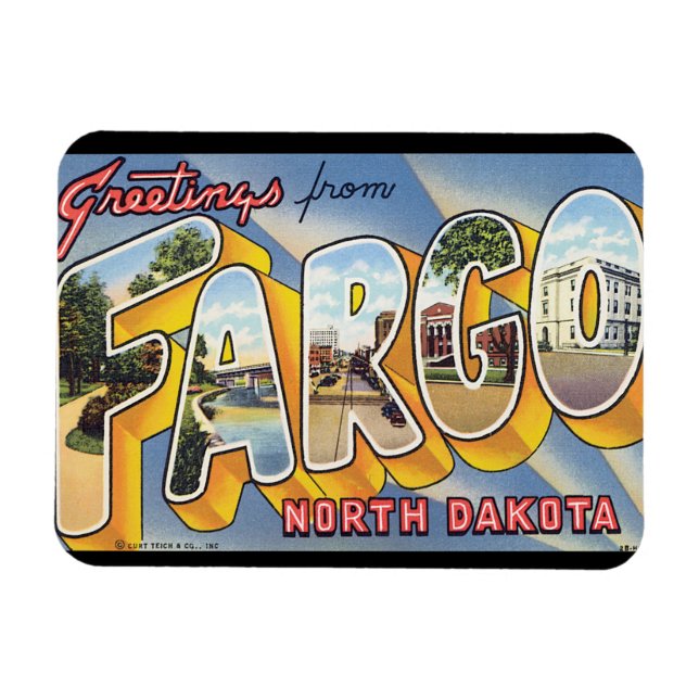 Íman Saudações do Fargo North Dakota_Viagens vintage (Horizontal)