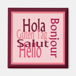 Íman Saudações, imã de geladeira rosa