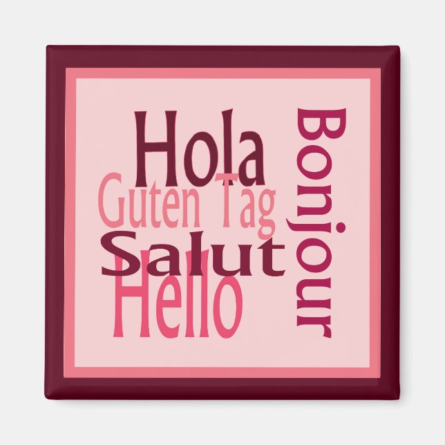 Íman Saudações, imã de geladeira rosa (Frente)