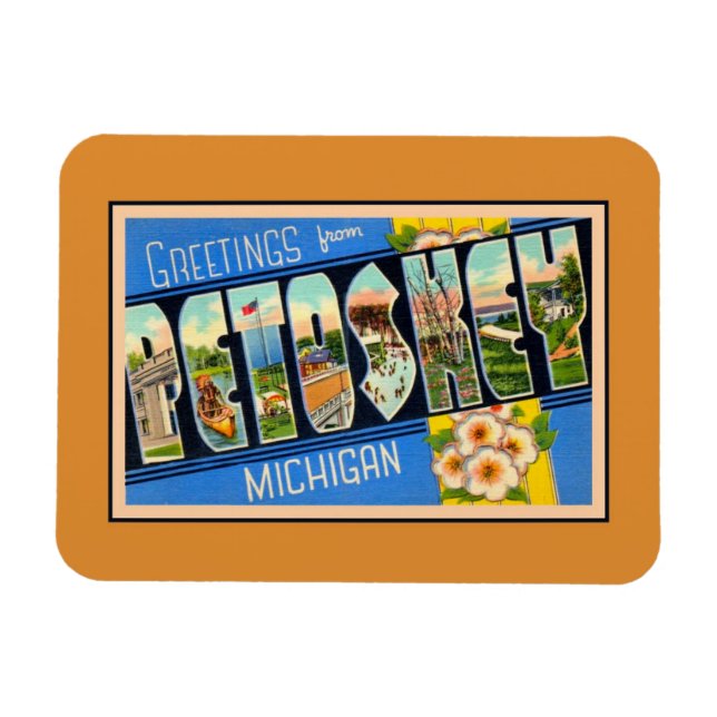 Íman Saudações Vintage de Petoskey Michigan (Horizontal)