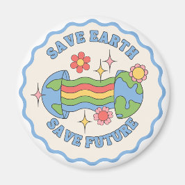 Íman Save Earth, Save Future – Colorful Cartoon Earth